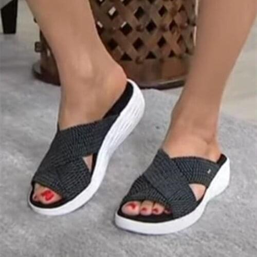 Stretch Cross Womens Summer Footwear Non-slip Flat Beach Flip Flops Woman Shoes Summer Flat Wedges Slipper For Woman Slaps 2021