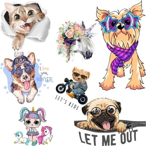 Cute Cartoon Animal Patches for Kids Clothing DIY Heat Transfer Iron On Patch A-level Washable Clothes Stickers Easy Print Irons