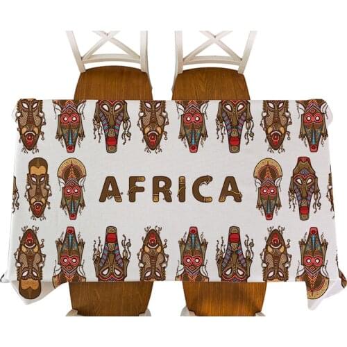 African Style Decorative Cartoon animal elephant Character mask Table Cloth Cotton Linen Tablecloth Dining Table Cover For Decor