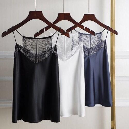 Smmoloa Satin Silk Vest Sexy Lace Silk Tank Tops Camis