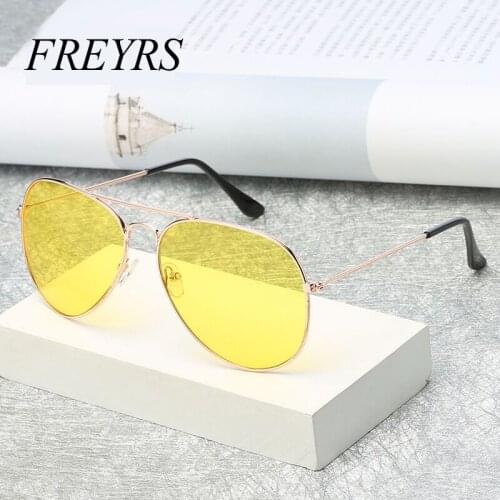 FREYRS Night Vision Sunglasses Men Women Goggles Glasses UV400 Pilot Yellow Sun Glasses Driver Night Driving Cheap Eyewear 085