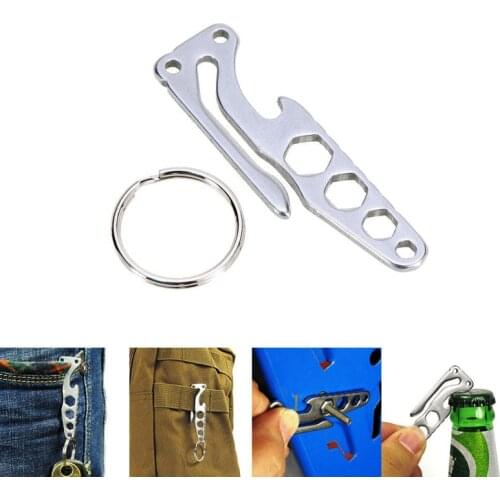 EDC Key Clip Stainless Steel Multitool Bottle Opener Keychain Tool Hexagon Wrench Belt Clip Hex Wrench Hand Tool w/ Key Ring