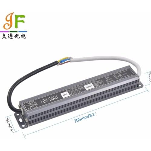AC90~130V/170~250V to DC12V 50W 4.17A 50Watt IP67 Waterproof LED Driver Power Supply Transformer Black shell