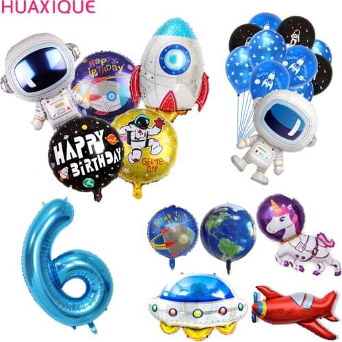 1set Outer Space Party Astronaut Balloons Rocket Foil Balloons Galaxy Theme Party Boy Kids Birthday Party Decor Helium Globals