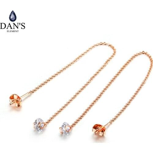 DANS ELEMENT Top Quality Cubic Zirconia Rose Gold Color Line Drop Earrings For Women Wholesale Gift New Fashion DEE549