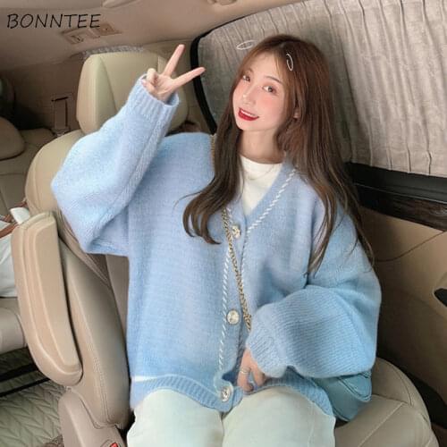 Sweaters Women Single Breasted V-Neck Student Sweet Leisure All-match Loose Lazy Feminino Cardigan Knitted Popular Comfortable