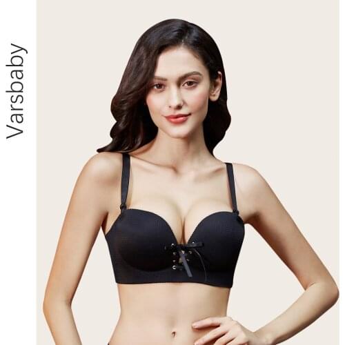 Varsbaby sexy push up wire free underwear seamless drawstring gather thick cup bras for women