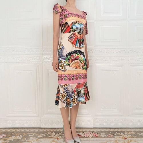 High Quality Designer Summer New WomenS Fashion Party Casual Beach Elegant Vintage Printed Streamer Slim Sexy Fishtail Dress