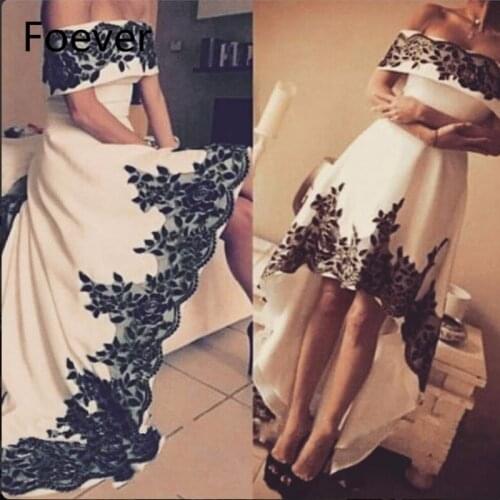 Pageant Dresses vestido de festa Black Lace Appliqued One White Short Prom Dress Front Long Back Long Suadi Arabic Evening Dress