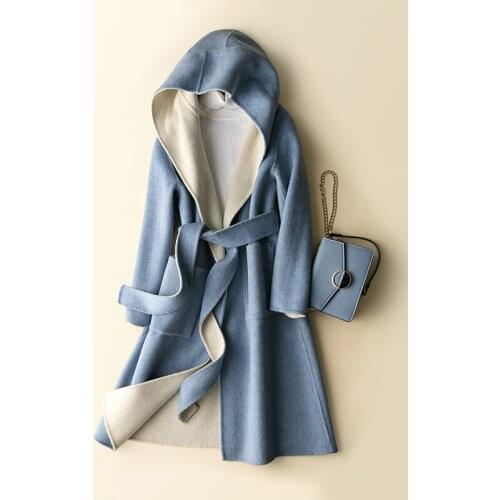 Winter Coat 100% Wool Coat Women Autumn Korean Style Woman Jacket Hooded Long Coats and Jackets Women Casacos Feminino WPY1428