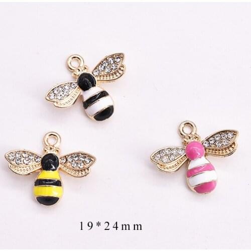 10pcs/Lot Crystal Bee 19*24mm Diy Handmade Oil Enamel Charms Design for Jewelry Making Earring Bracelet or Necklace