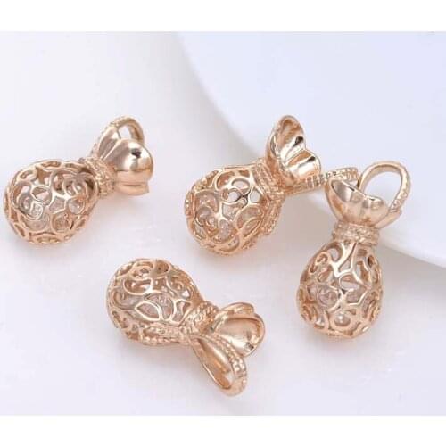 4PCS 16x37MM 24K Champagne Gold Color Plated Brass with Zircon Hollow Rose Pattern Purse Charms Pendants High Quality Findings