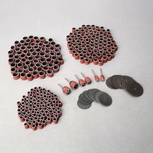 300Pcs 6.35mm 9.5mm 12.5mm Sand Circle Sandpaper Drum Sanding Bands & 6Pcs Sanding Drum+20Pcs Resin Grinding Cutting Wheel Discs