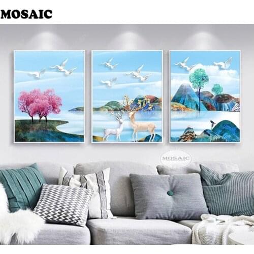 5D DIY diamond painting 5 pcs Cherry tree elk Full Diamond Home Living Room Home Decor Painting Wall Pictures For Living Room