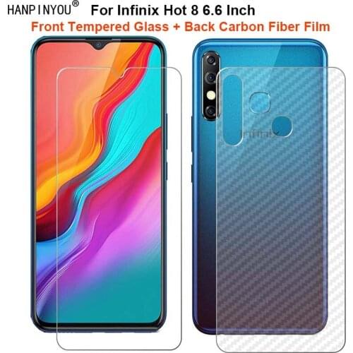 For Infinix Hot 8 6.6" 1 Set = Soft Back Carbon Fiber Film + Premium Tempered Glass Front Screen Protector