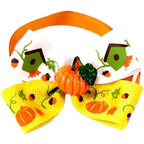 30PCS / LOT Halloween Pet Bow Tie Cute Cartoon Cat Collar Dog Cat Necklace Adjustable Strap