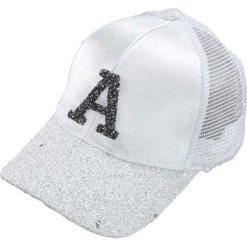 Summer Satin Mesh Trucker Cap Shiny Visor Letter Snapback Adjustable Size 3-8 Years Boys Girls Sun Cap White Black Pink Gray