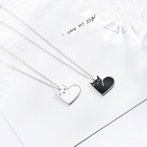 KOFSAC Popular 925 Sterling Silver Necklaces For Women Jewelry Sweet Cute Black White Cat Necklace Women Engagement Accessories