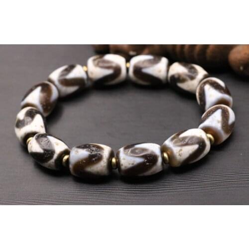 Collectible Treasure Unique Magic Collectible Tibetan Old Agate Sharp Tiger Tooth dZi Bead BRACELET Bangle A