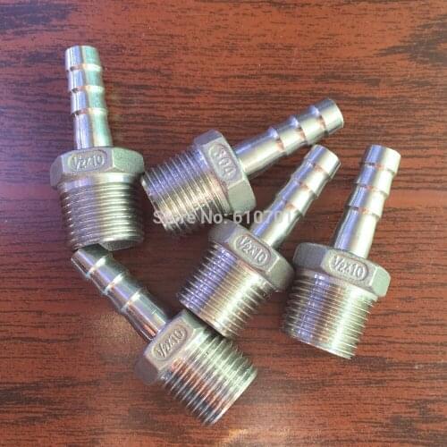 5pcs 1/2" x 10mm Stainless steel Male BSPT thread Pipe fitting barb Hose Tail Connector