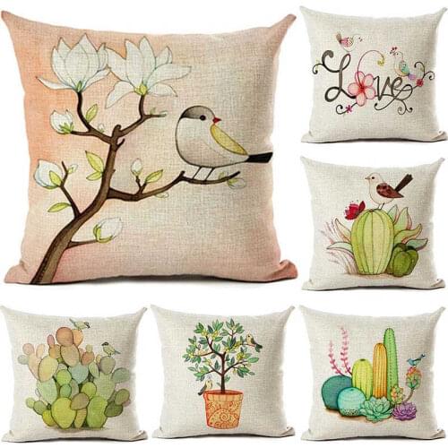 Cactus Plant Pattern Square Pillow Cases Throw Cotton Linen Cushion Cover