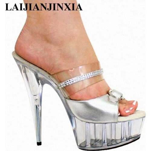 LAIJIANJINXIA 15Cm Super High Heels Slippers Indoor Home Slippers Spring Summer Shoes Women Open Toe Platform Women Dance Shoes