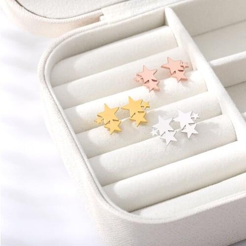 Minimalism Three Stars Earings Fashion Jewelry Stainless Steel Rose Gold Women Christmas Earrings 2019 Best Friend Gifts Bijoux