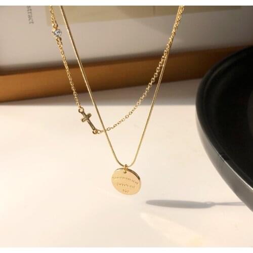 Fashion Accessories Fold with Alphabetic Choke Vintage Chip Pendant Minor Design Cross Collarbone Chain Womens Jewelry