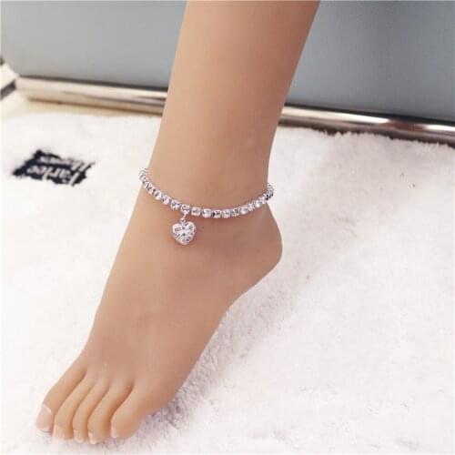 Fashion Heart Rhinestone Anklets Wholesale Jewelry for Women Beach Barefoot Love Pendant Anklet Bracelet Leg Chain Foot Jewelry