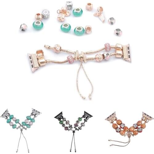 Fashion DIY Beaded Steel Bracelet for Apple Watch 6 Band 44MM 40MM 38/42MM Women Fresh Strap for iWatch Series 6/5/4/3/2/SE Belt