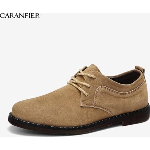 CARANFIER Brand Cow Suede Men Casual Leather Shoes Oxfords Suede Leather Mens Flats Spring Autumn Fashion Classic Shoes 43 44