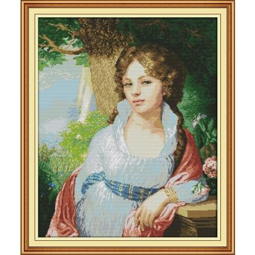 Joy Sunday Girl Painting Counted Cross Stitch DIY 11CT Printed 14CT Cross Stitch Sets Cross-Stitch Kits Embroidery Needlework