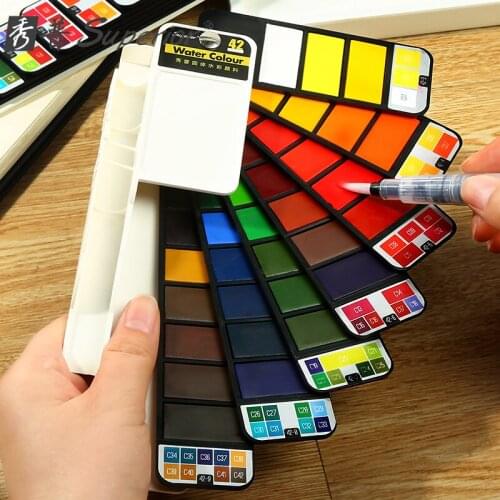 42 Colors Superior Solid Water Color Paint Brush Set Portable Watercolor Pigment For Artist Student Art Outdoor Painting Tool