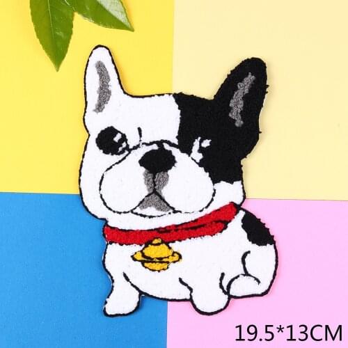 Cartoon Big Animal Pet Patch Dog Bulldog Towel Embroidery Sew On Patches For Clothes Badge DIY Applique For T-shirt Stickers