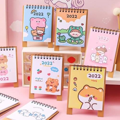 2021-2022 Cute Tiger Bear Cartoon Animals Desktop Mini Paper Calendar Dual Daily Scheduler Table Planner