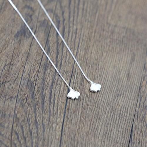Daisies New Style Pure 925 Sterling Silver Ginkgo Biloba Earrings Long Chain Ear Line For Women Brincos pendientes de plata