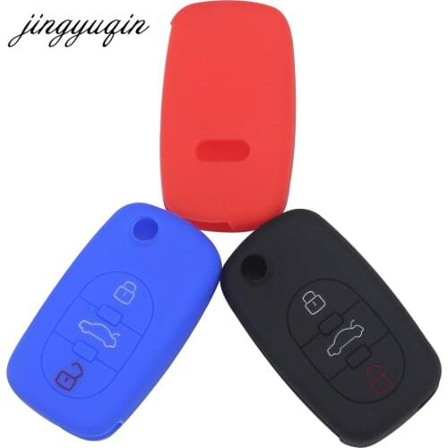 Jingyuqin 30pcs/lot New Car Silicone Skin Key Cover Case For Audi A3 A4 A6 A8 TT 3 Button Flip Folding Remote Key Shell