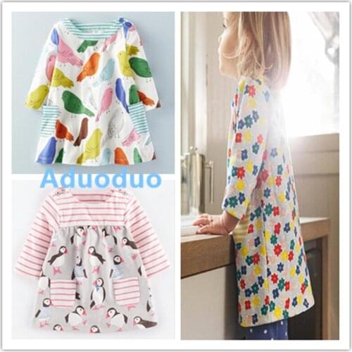 Toddler Girls Clothes New Spring Autumn Baby Girl Dress Children Kids long Sleeve Clothing Bird printed Baby Birthday Dresses
