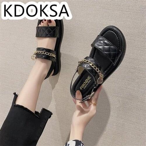 Peep-toe Sandals for Women Summer 2021 New Chain-Casual web celebrity Slip-on Muffin Sandals