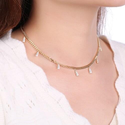 Womens Fashion O-chain Necklace Exquisite Zircon Adjustable Tassel Clavicle Choker Necklace Party Anniversary Birthday Gift