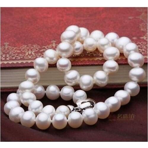 10-11mm south sea round white pearl necklace18inch 925silver KKK