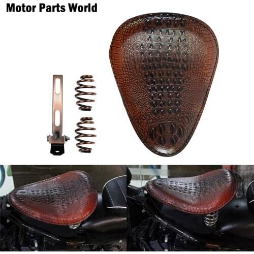 Motorcycle Front Driver Brown Alligator Solo Seat Leather Seat w/ Spring Bracket For Harley Bobber Chopper Sportster XL48 Dyna