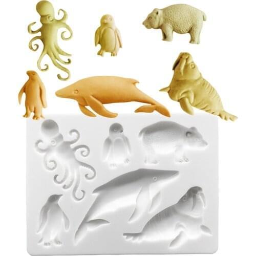 Whale Walrus Octopus Penguin Polar Bear Silicone Sugarcraft Mold Chocolate Cupcake Baking Fondant Cake Decorating Tools