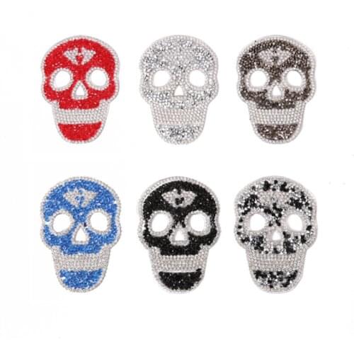Creative skull design hot fix rhinestone motifs iron on crystal transfers design patches On Clothes Diy Fabric Stickers