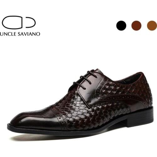 Uncle Saviano Derby Dress Bridegroom Black Shoes Genuine Leather Designer Handmade Best Men Shoes Original Casual Business