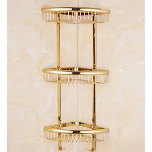 Vidric Luxury Gold/Chrome/Vintage bathroom brass shelves shampoo holder corner bath basket Bathroom Accessories bath hardware