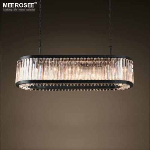Vintage Crystal Chandelier Lighting Rectangle Luminaires Hanging Light for Restaurant Hotel American Style Drop Lamparas