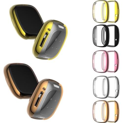 TPU Soft Edge Full Glass Screen Protector Case Shell Frame For Fitbit Versa 3/Sense Smart Watch Versa3 Protective Bumper Cover