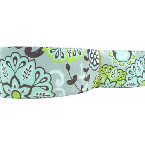 1.5'' 38mm Wide Lime Green, Aqua, White, Dark Brown Paisley Floral Woven Jacquard Ribbon Wholesale