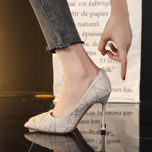 Newest Women Cute Sweet Beige Pointed Toe Elegant Shallow Mouth Party Stiletto Heels Lady Classic Black Comfy Shoes